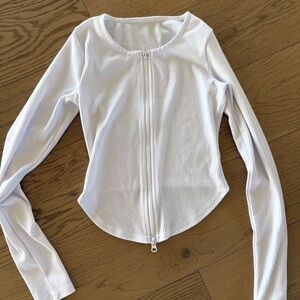 ALO Yoga White Ribbed Long Sleeve Top